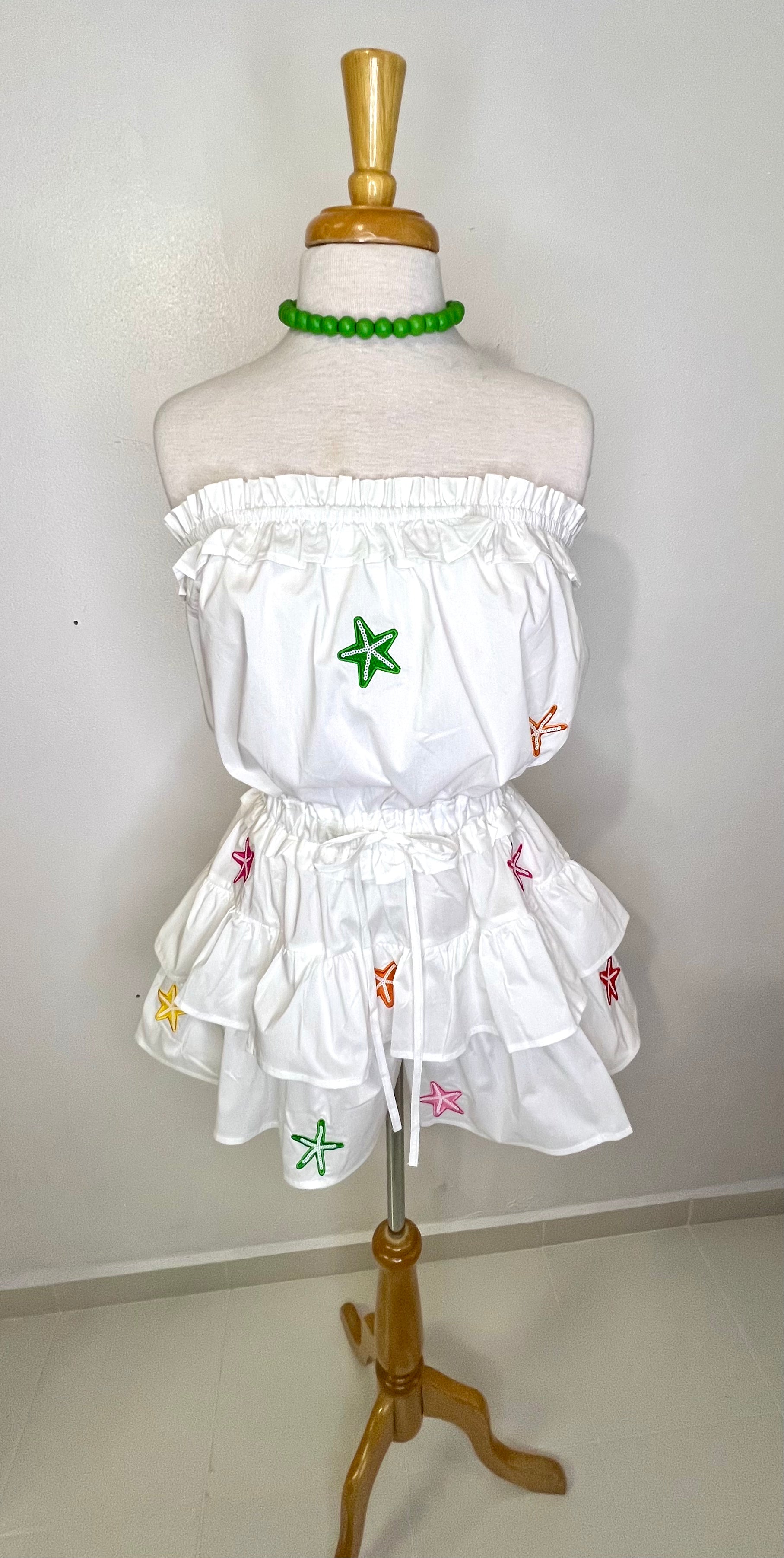 Stars embroidered strapless romper