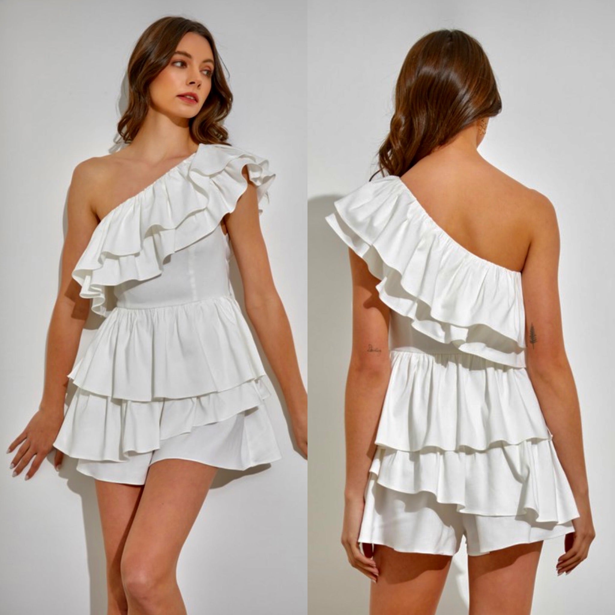 One shoulder Ruffled romper