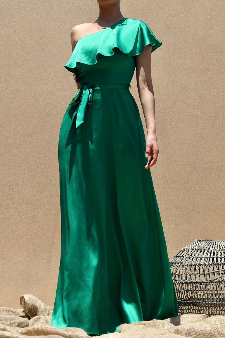 One shoulder ruffled gown dress