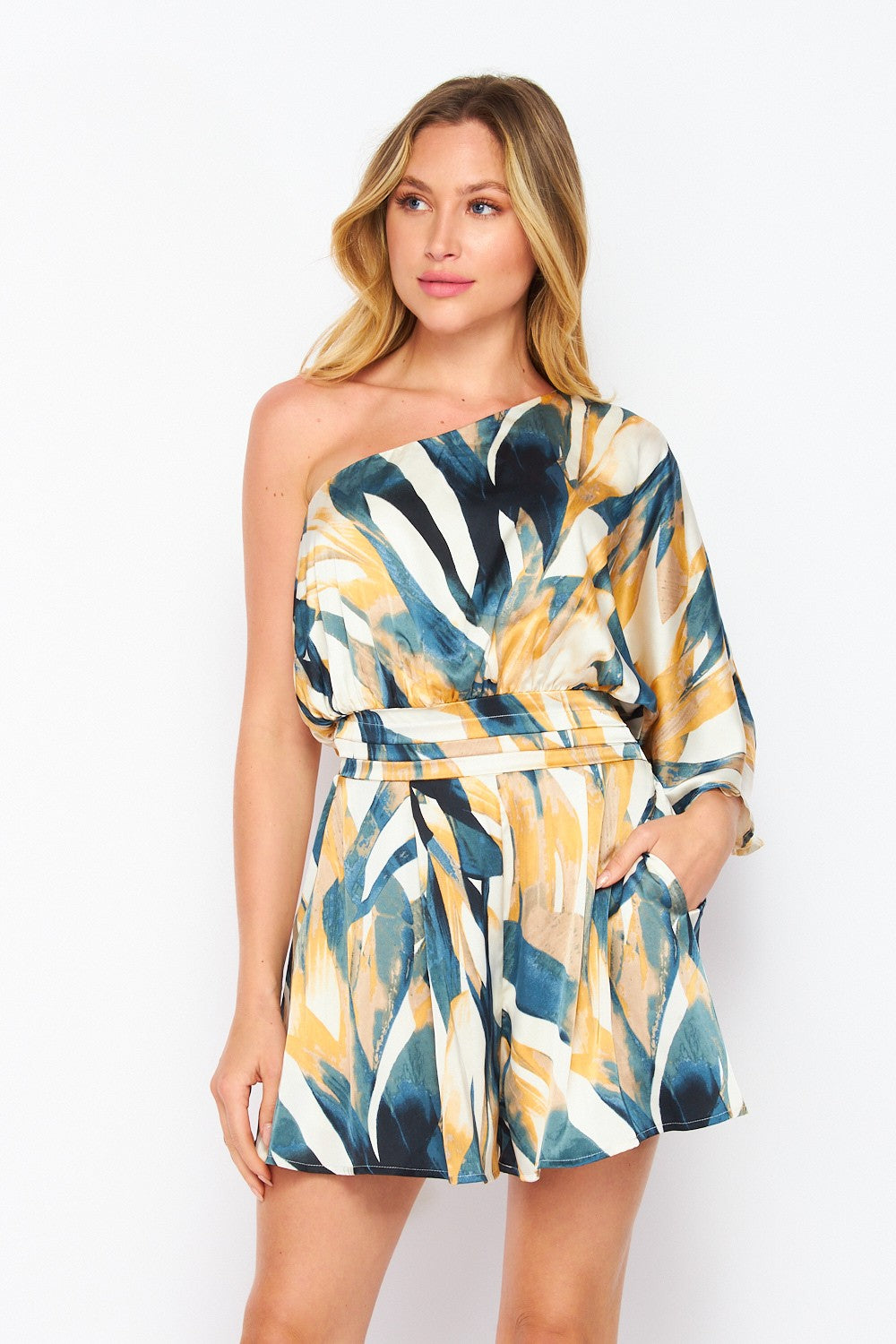 One shoulder printed romper