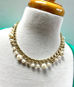 Doble pearls & chain necklace