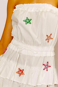 Stars embroidered strapless romper