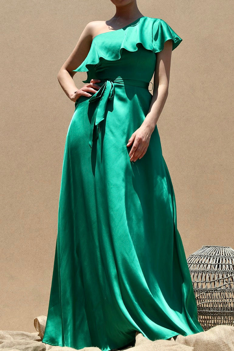 One shoulder ruffled gown dress