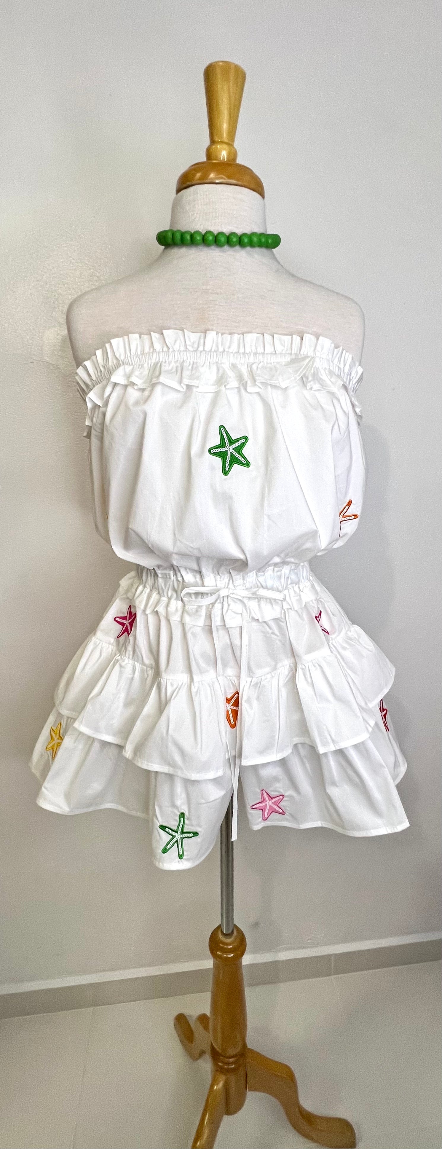 Stars embroidered strapless romper