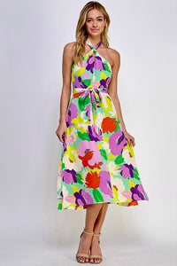 Halter printed midi dress