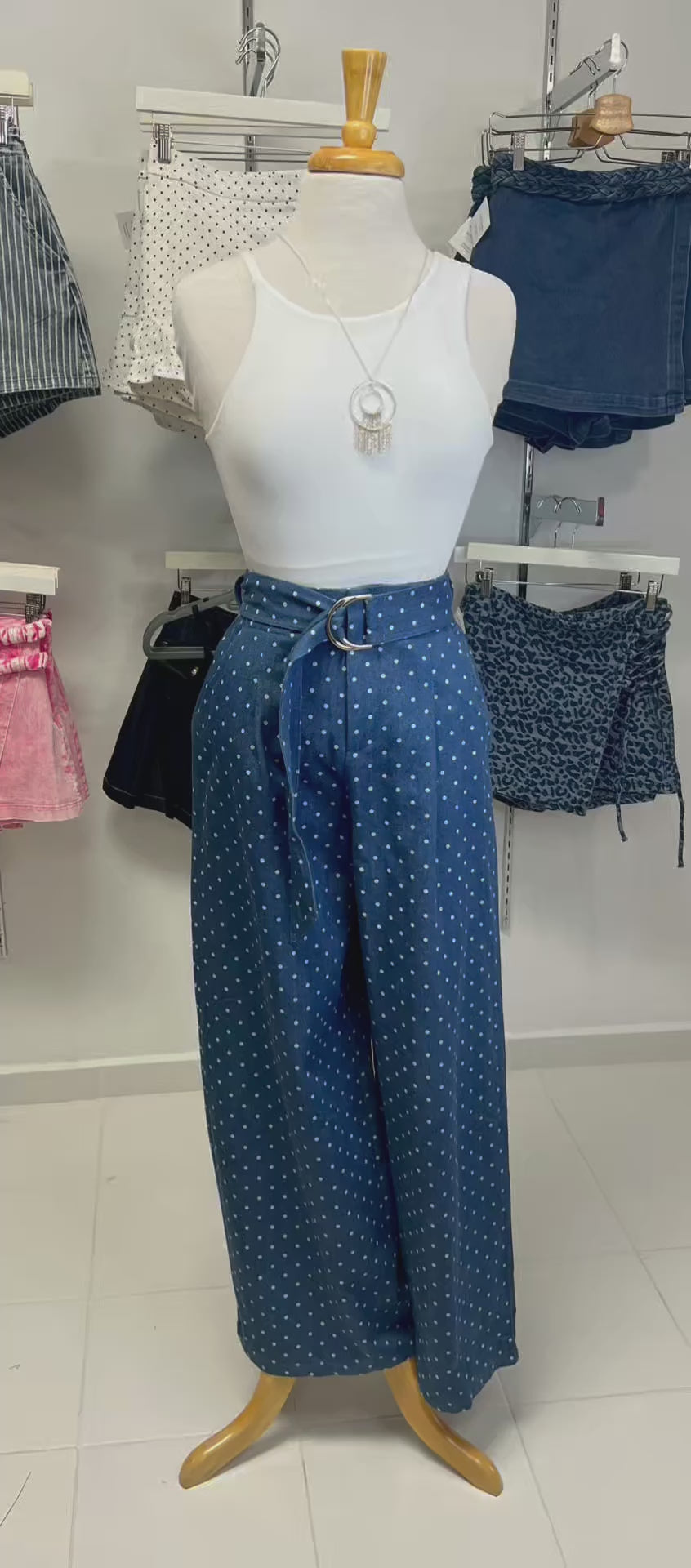 Polka dots denim baggy pants
