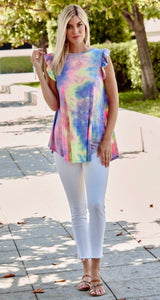 Tie dye ruffles sleeves blouse