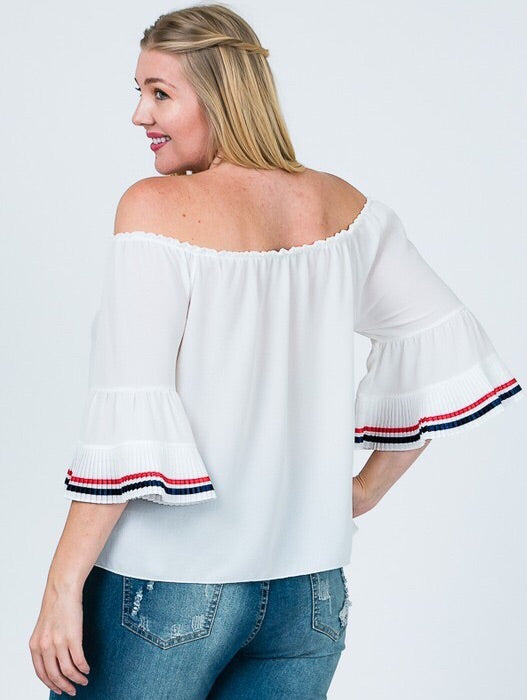 Off shoulder pleated sleeves plus blouse