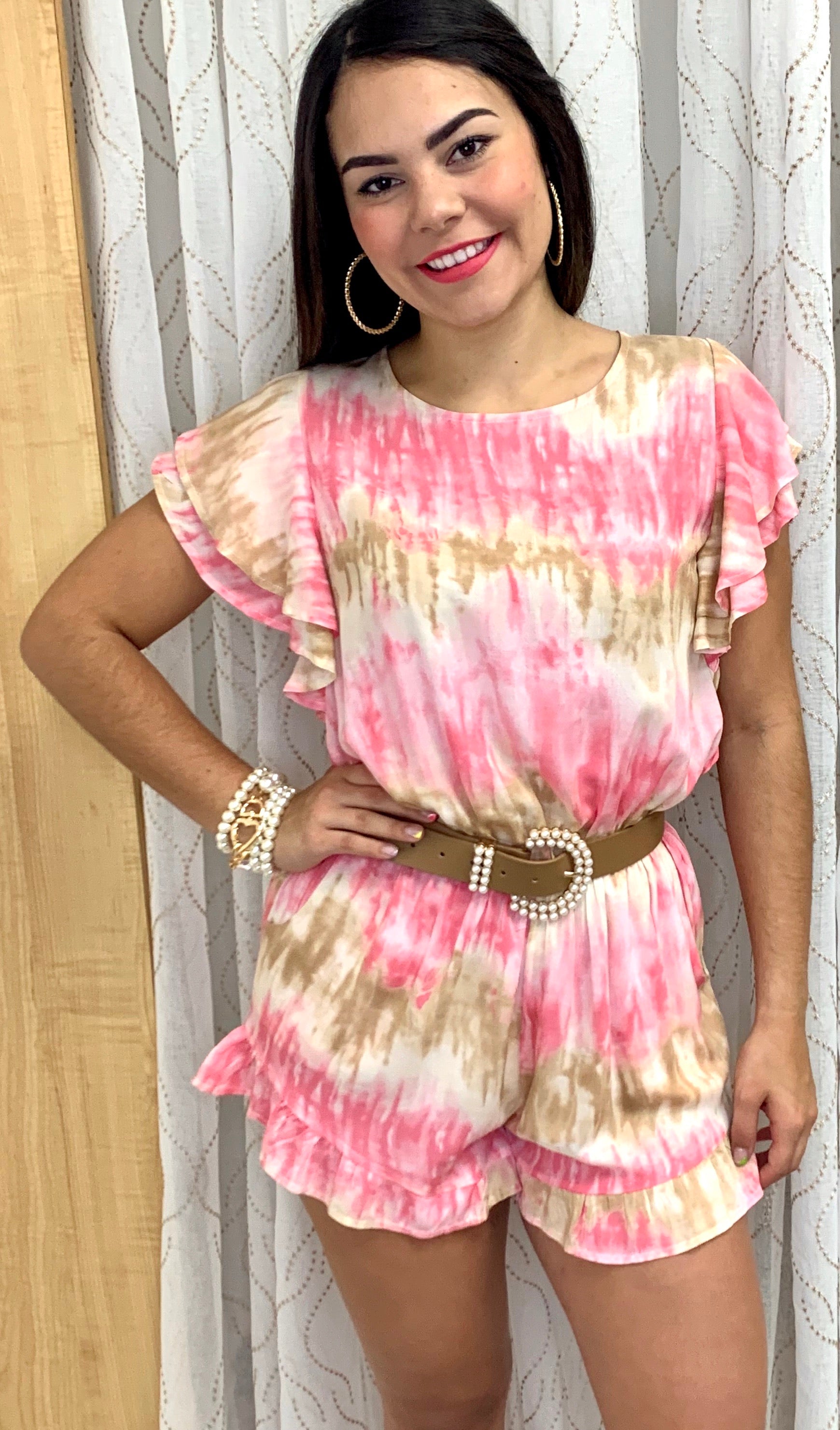 Tie dye ruffles sleeves romper