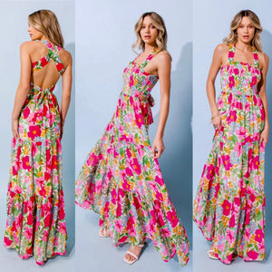 Crossed back printed maxi dress