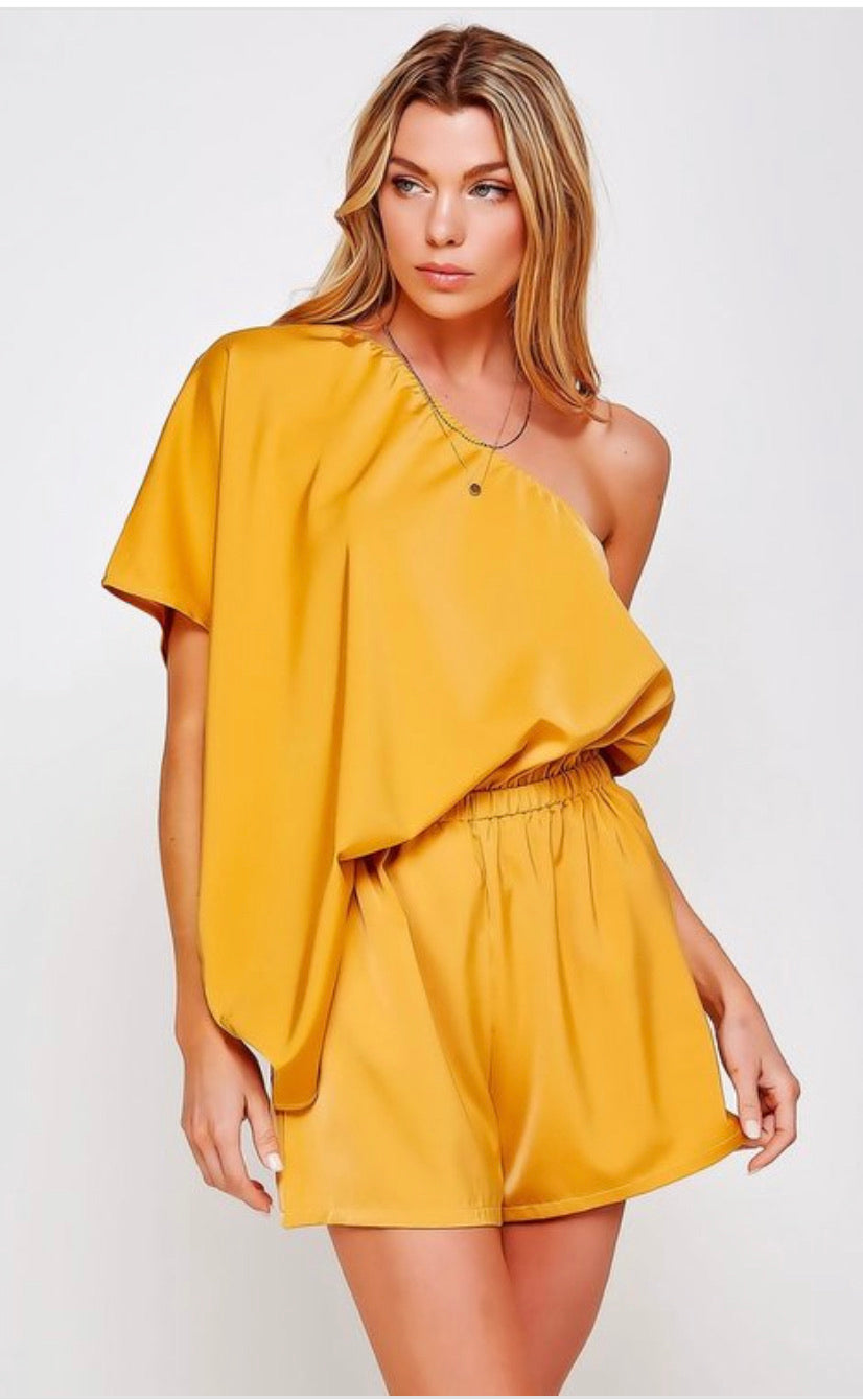 Golden one shoulder romper