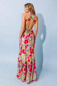 Crossed back printed maxi dress