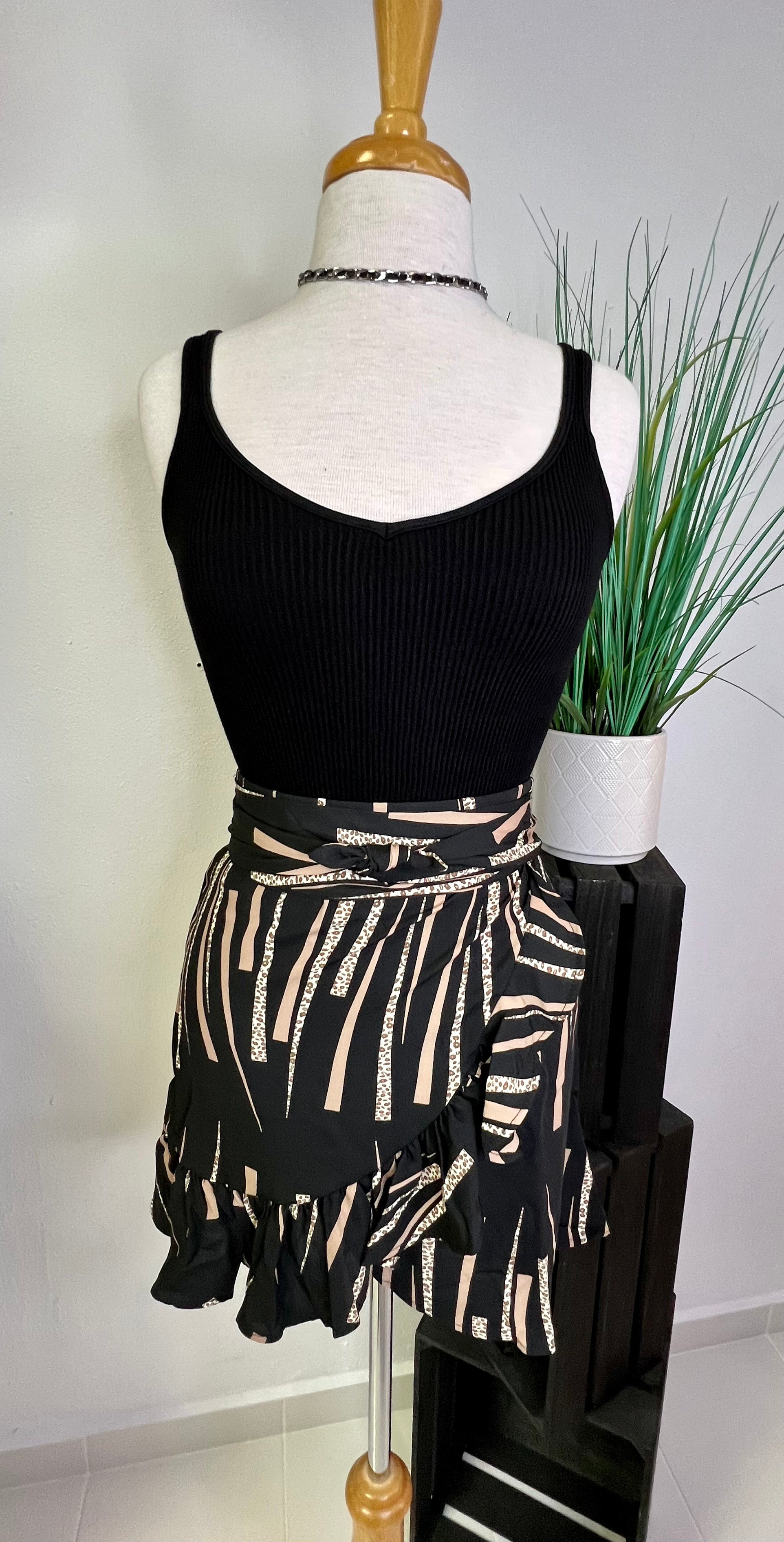 Wrap around animal print mini skirt