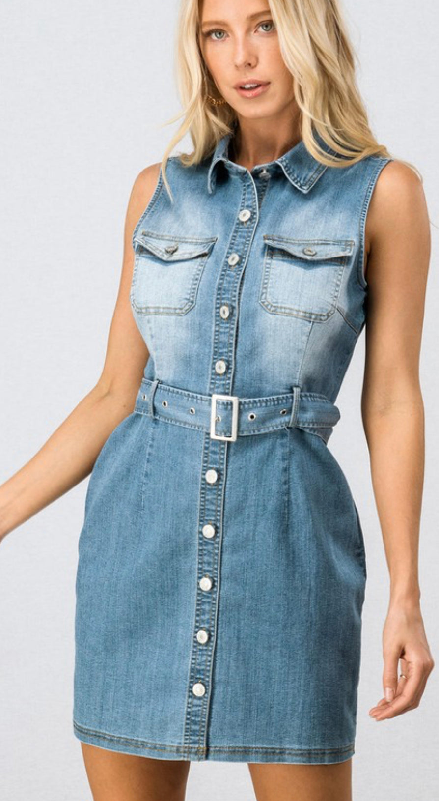 Washed denim dress