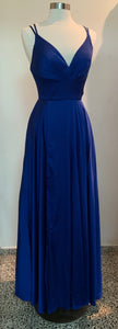 Wide waist band satin special occasion gown