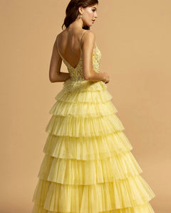 Layared tulle ruffles & beads special ocassion gown