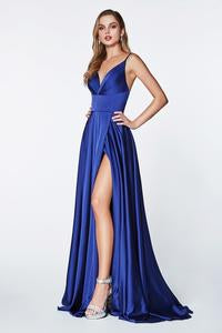 Wide waist band satin special occasion gown