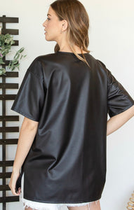 Faux leather blouse