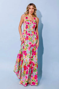 Crossed back printed maxi dress