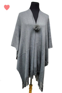 Open cardigan poncho with fringes