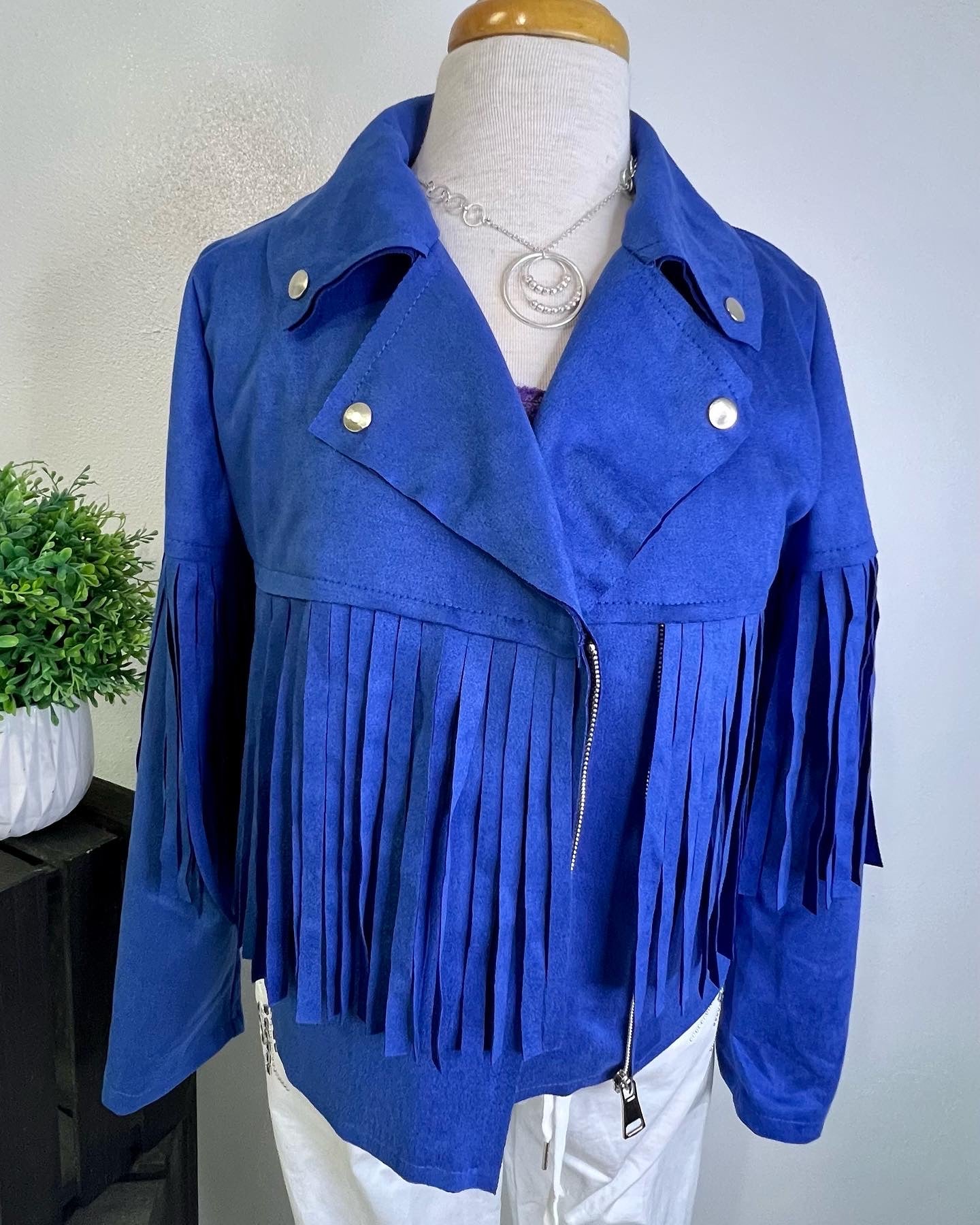 Italian faux suede fringes leather jacket