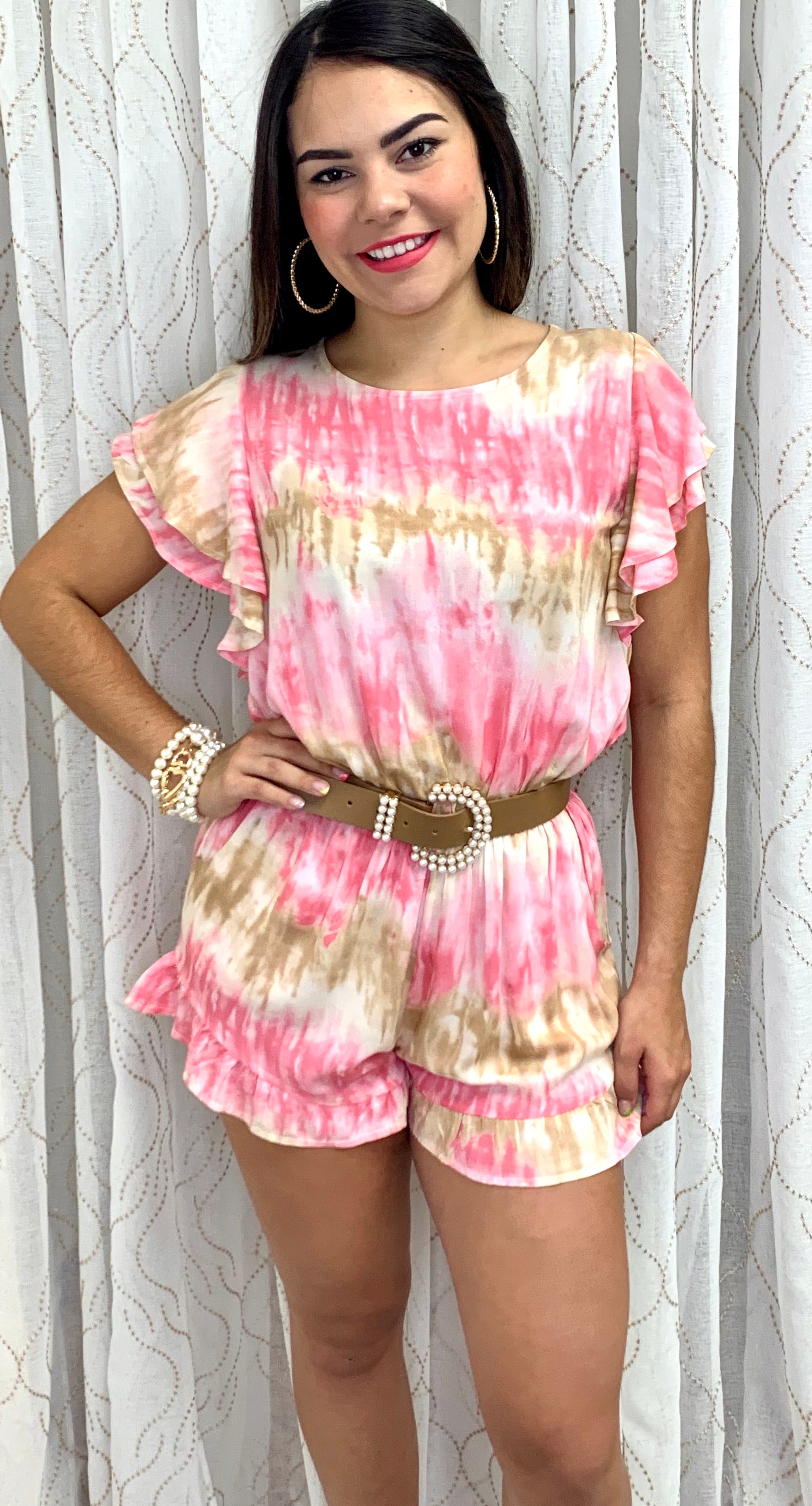 Tie dye ruffles sleeves romper