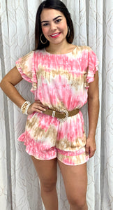 Tie dye ruffles sleeves romper