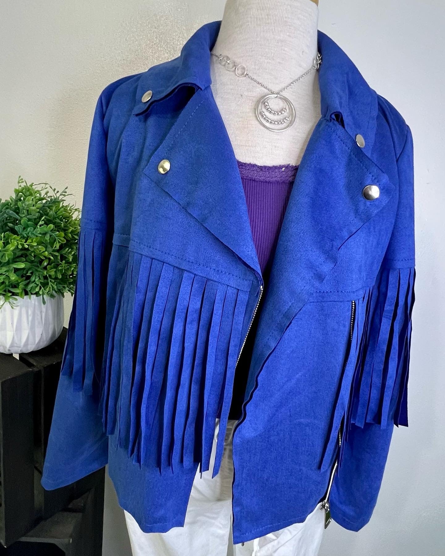 Italian faux suede fringes leather jacket