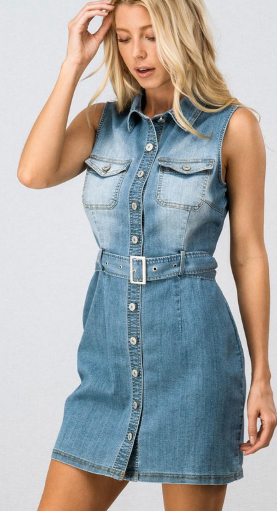 Washed denim dress