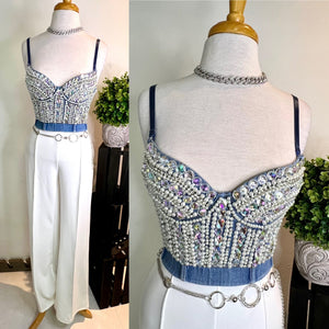 Pearls, Stones & Rhinestones denim bustier