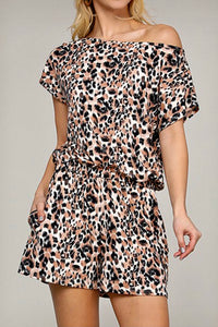 Animal print boat neck romper