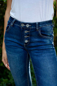 Front buttons detail stretch skinny jeans