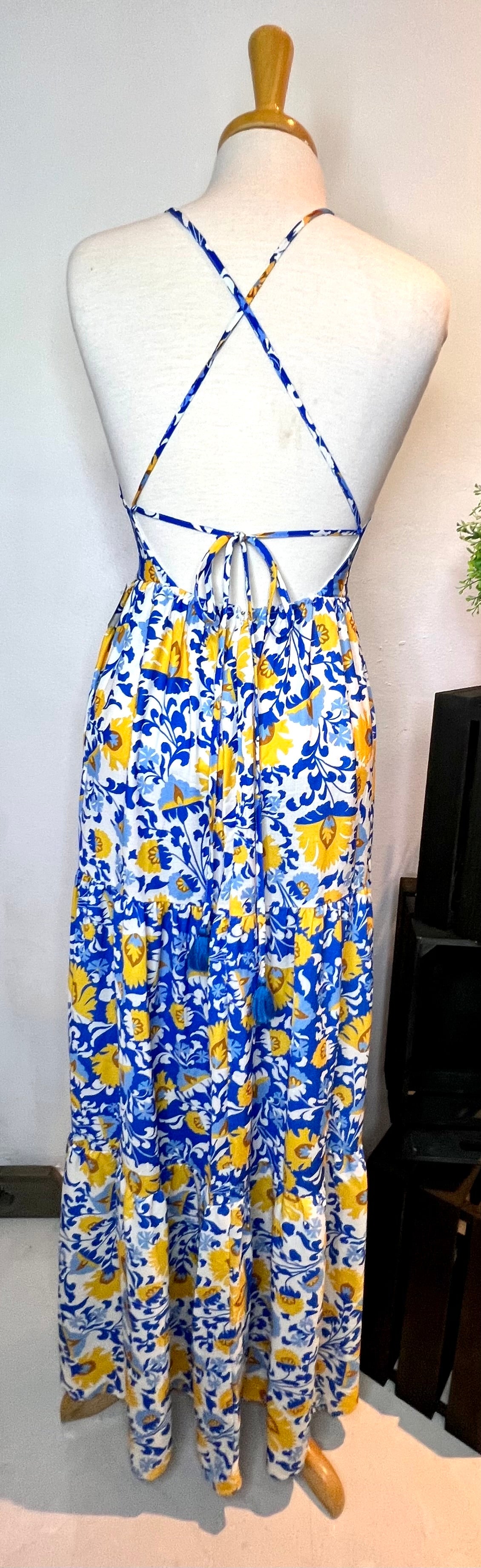 Maxi crossed back printed dress