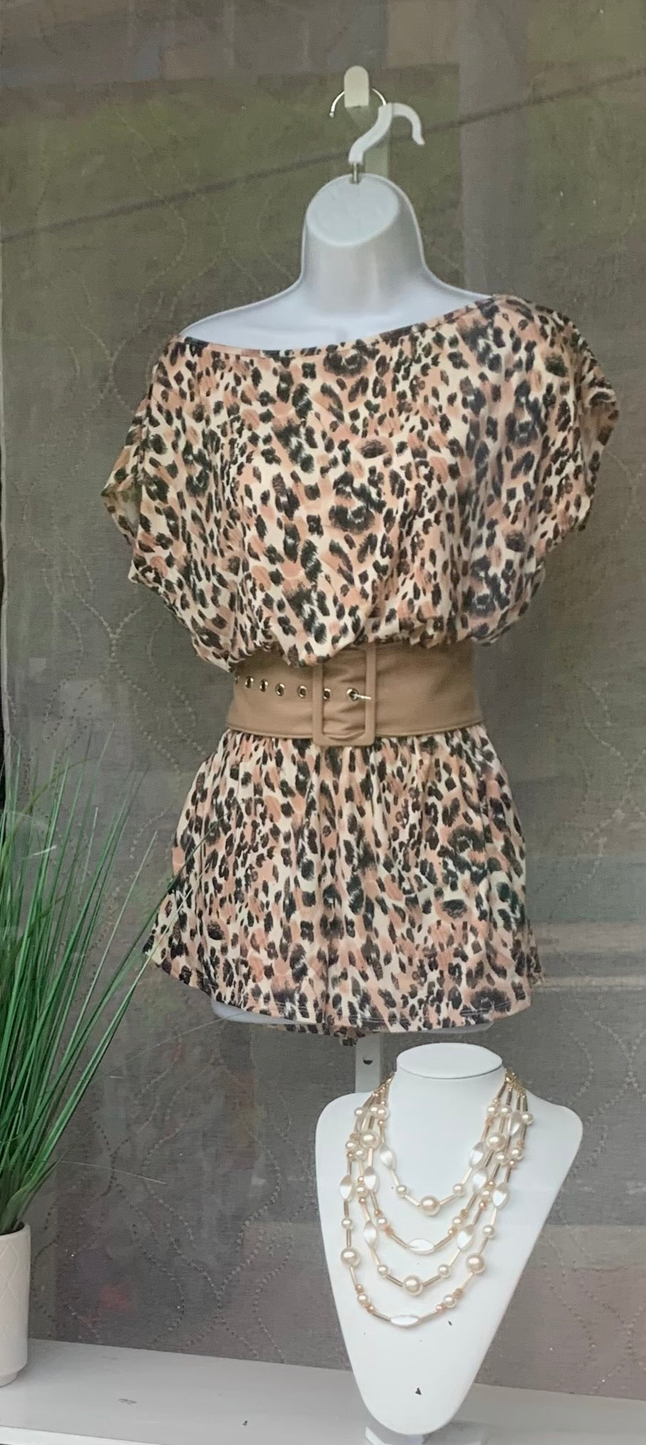 Animal print boat neck romper