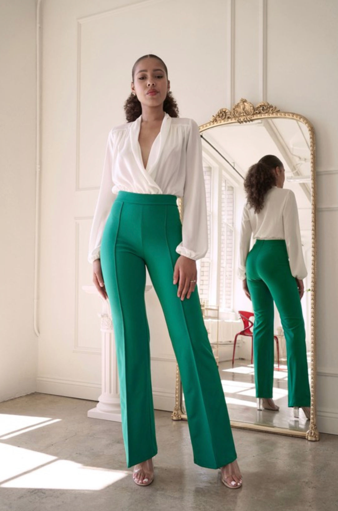 Emerald High Waist Fitted Palazzo Pants