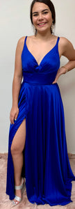 Wide waist band satin special occasion gown