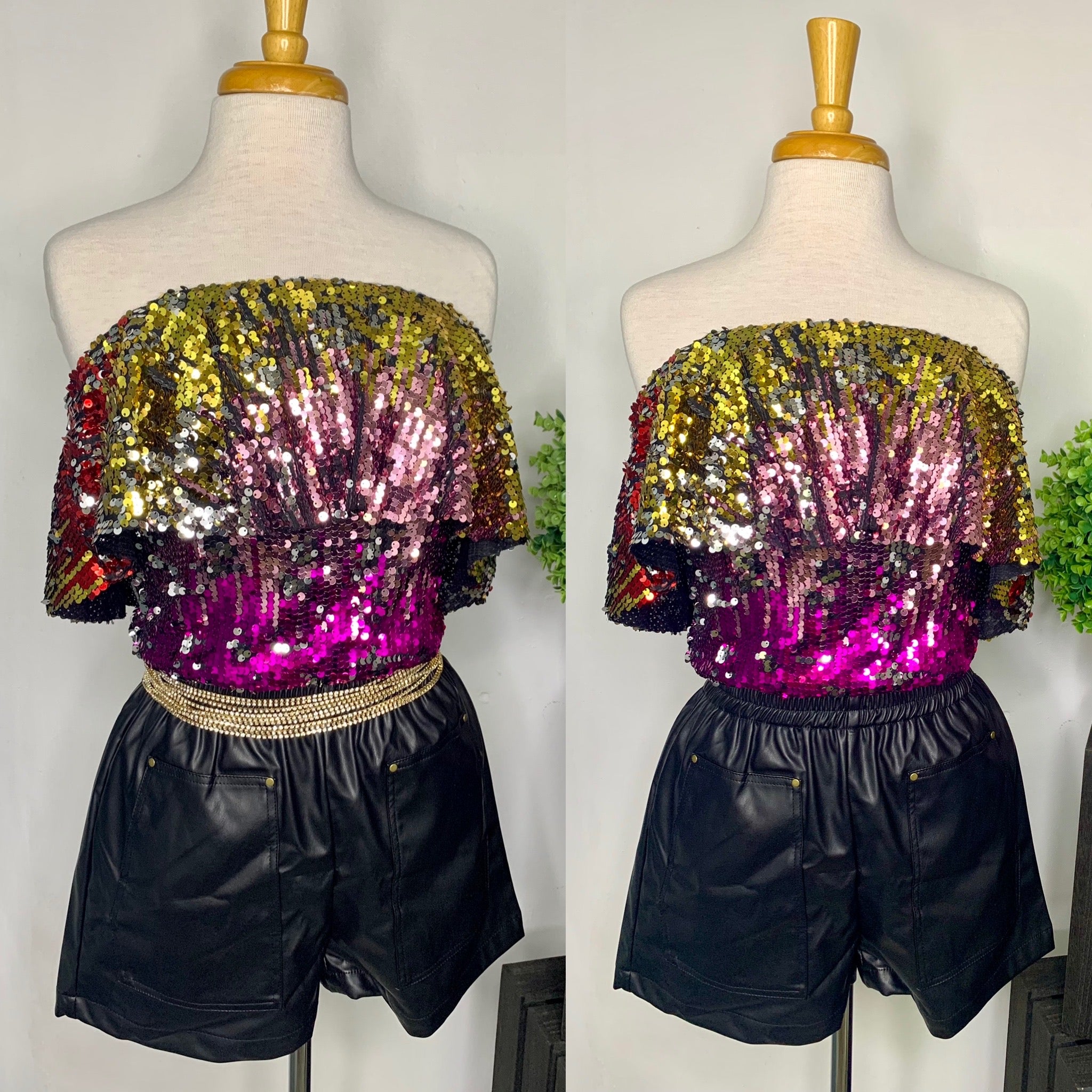 Strapless sequins bodysuit