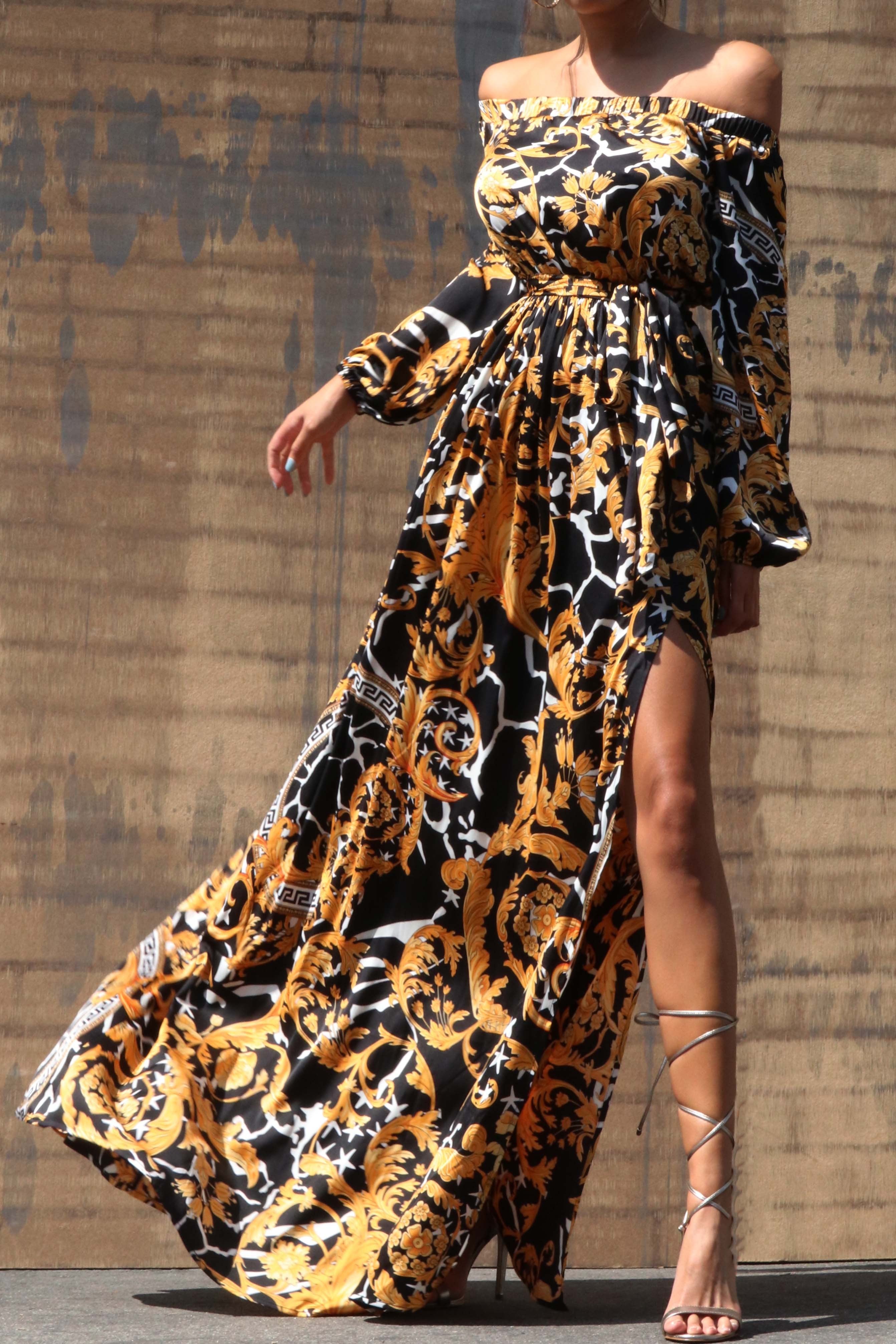 Luxury printed gown dress