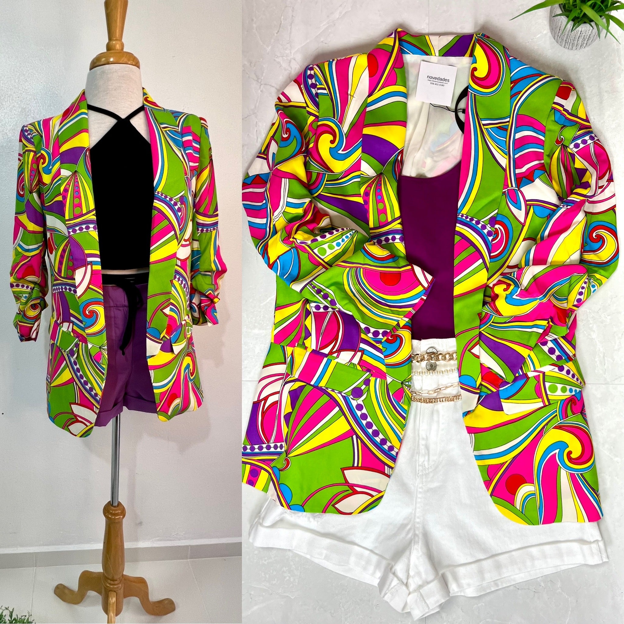 Bright shapes printed blazer