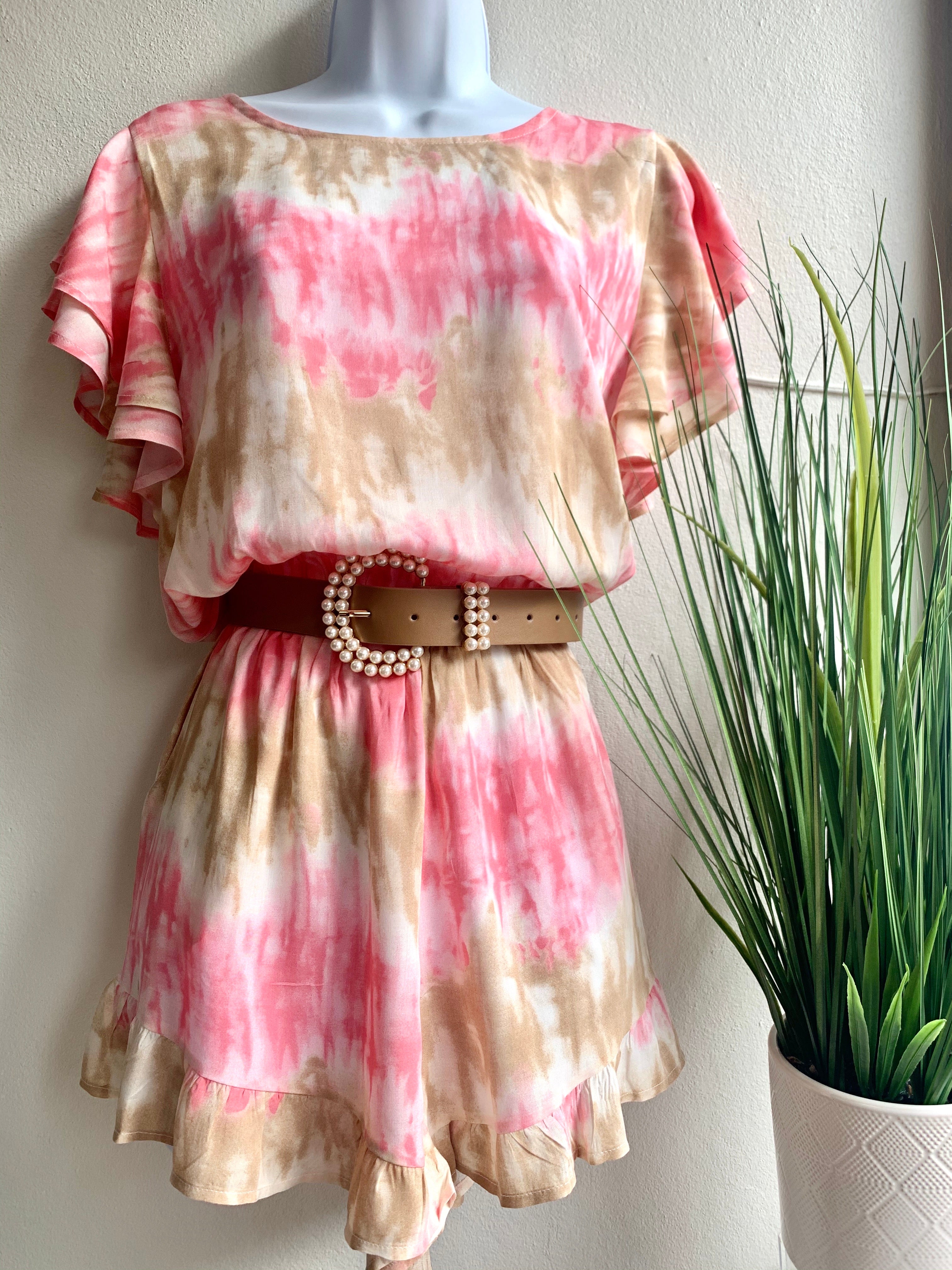 Tie dye ruffles sleeves romper