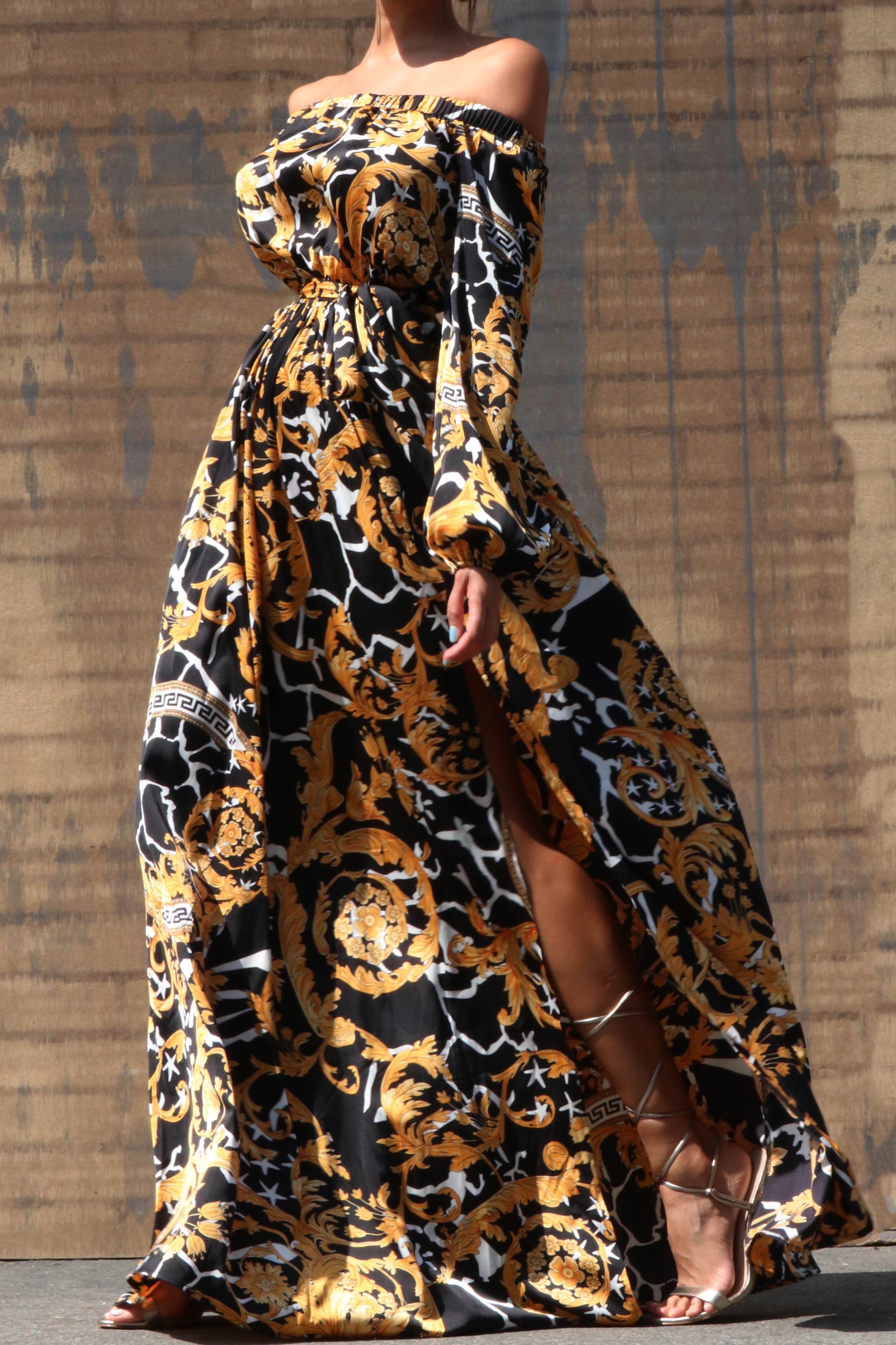 Luxury printed gown dress